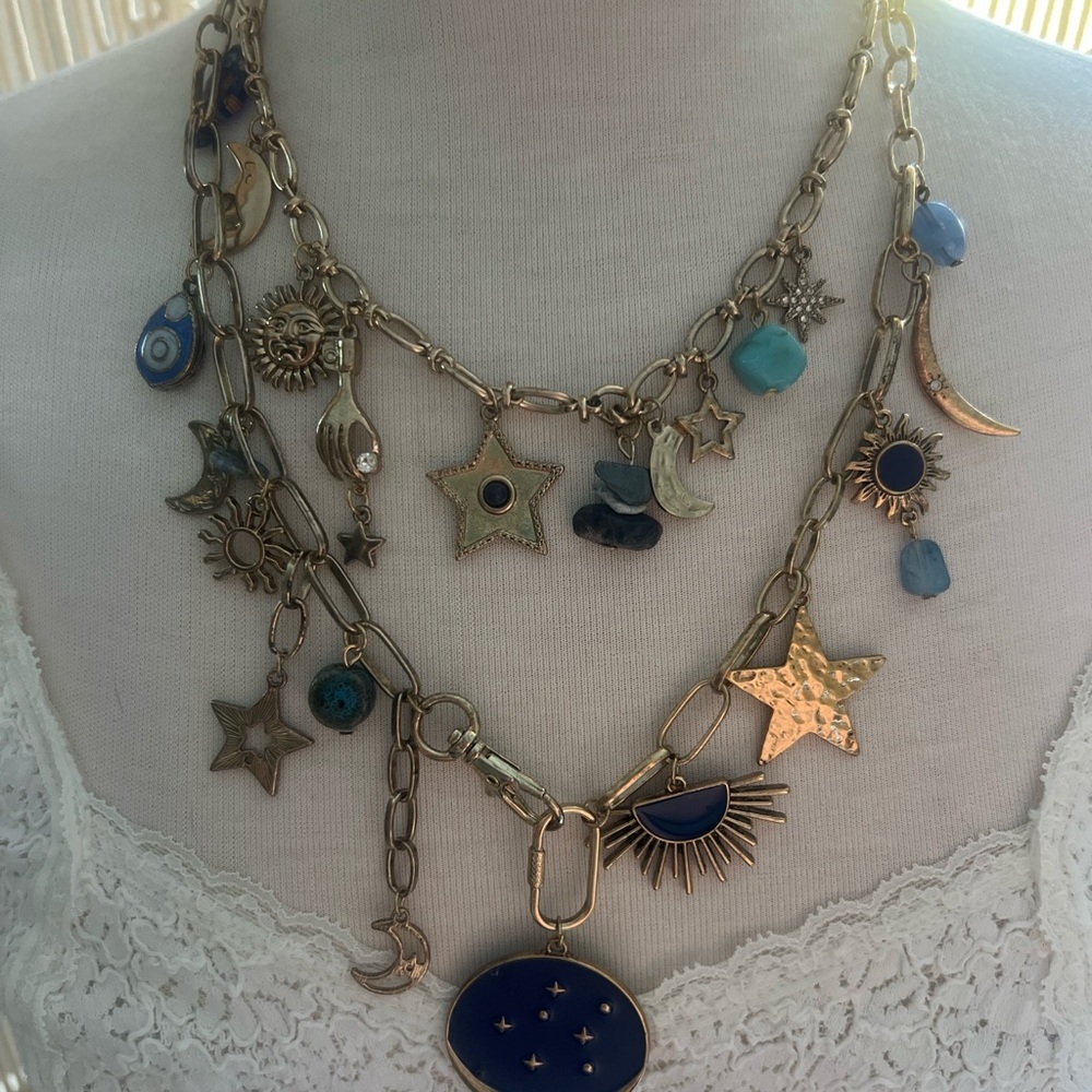 Free People Stargirl Maxamillion Gold and Blue Celestial Charm Necklace - Picture 2 of 5